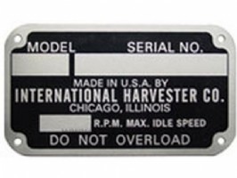 Serial number tag for Farmall, Cub, A, B, C, H & M 1939 - 1949