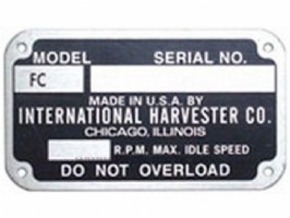 Serial number tag Farmall C 1939-49