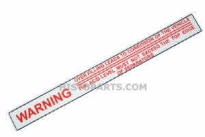 Battery overfill warning decal
