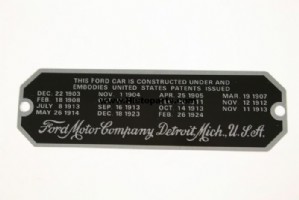 Patent plate. Ford 1926-27
