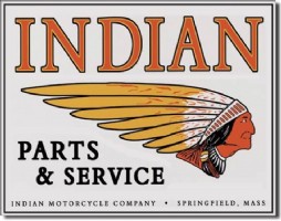 Indian, Parts and Service, metalen werkplaatsbord