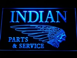 Indian Parts and Services. logo op neon verlichte acryl plaat