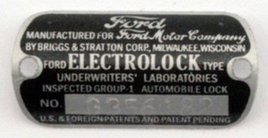 Electrolock. aanduidingsplaatje A-Ford 1928