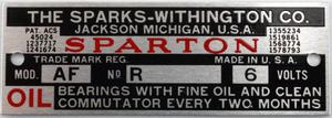 Sparton Claxon Typeplaatje, A-Ford