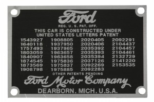 Ford patent and data plate 1940-48