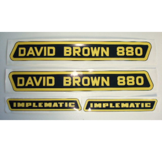 Motorkap stikkerset David Brown 880 Implematic ( zwart met geel)
