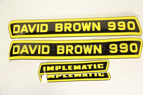 Motorkap stikkerset David Brown 990 Implematic ( zwart met geel)