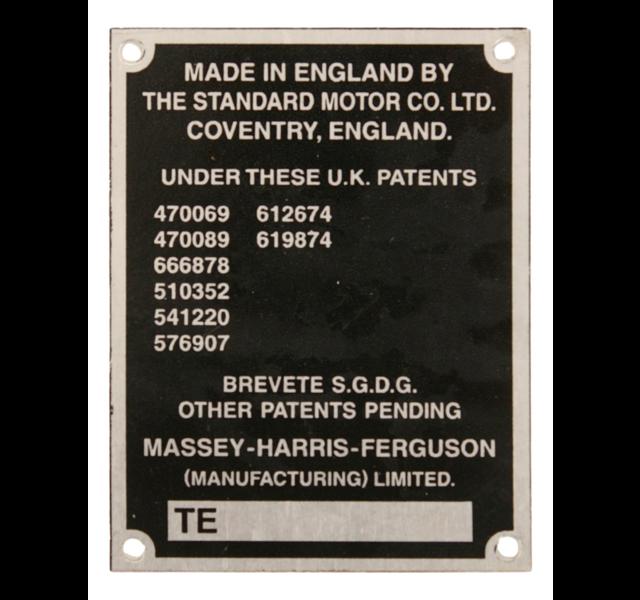 Typeplaatje Ferguson TE20 1955-56