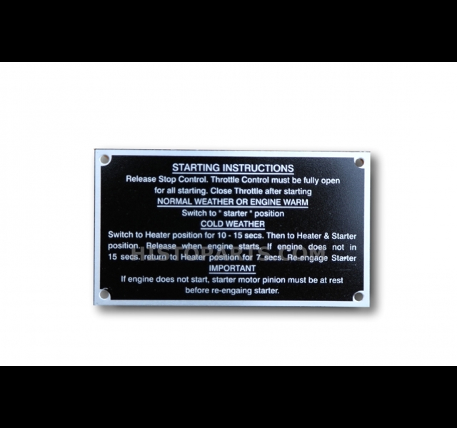 Start instruction plate Massey Ferguson 35. 1959-63