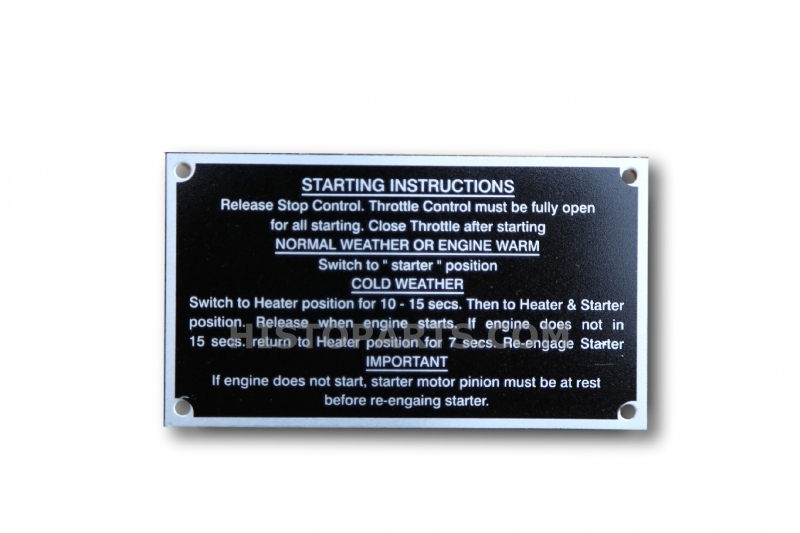 Start instruction plate Massey Ferguson 35. 1959-63