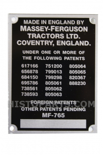 Commision plate Massey Ferguson 65. 1958-63