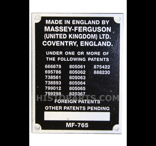 Commision plate Massey Ferguson 65. 1963-64