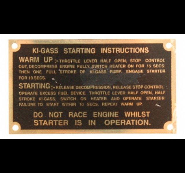 Start instruction plate Ferguson TEF 1952-56