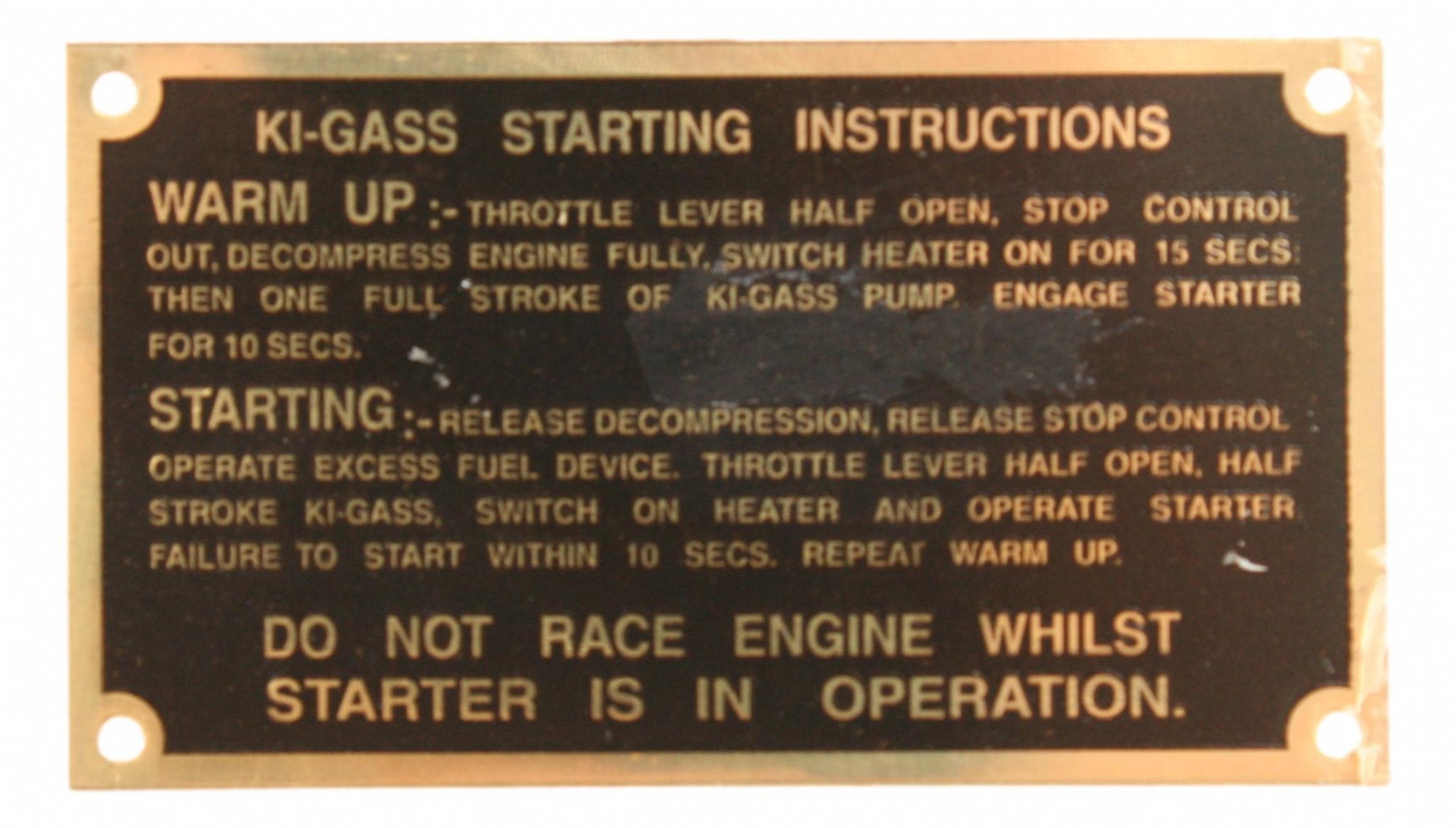 Start instruction plate Ferguson TEF 1952-56
