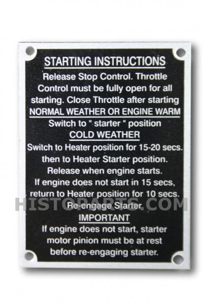 Start instruction plate, MF135