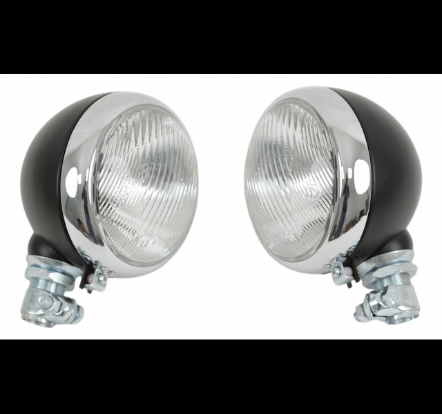 Koplamp set met chrome ring en buismontage onder 