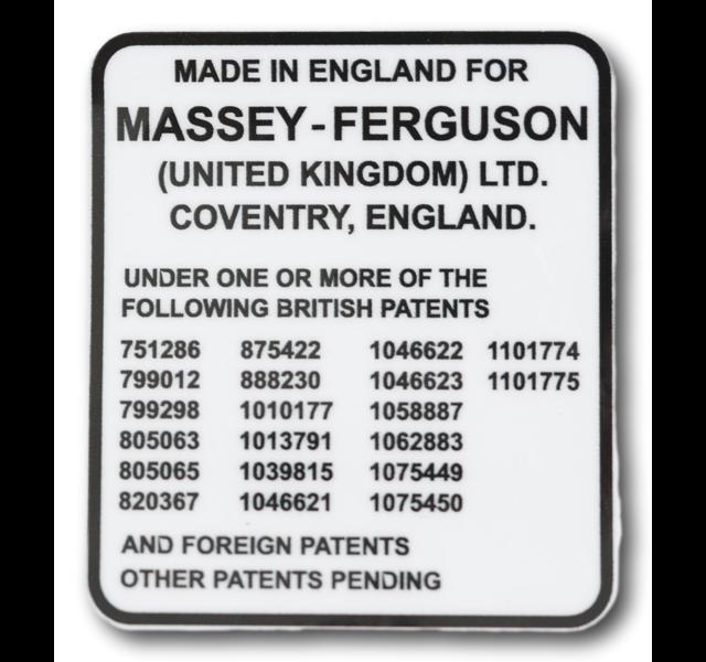 Pattent pending decal Massey Ferguson