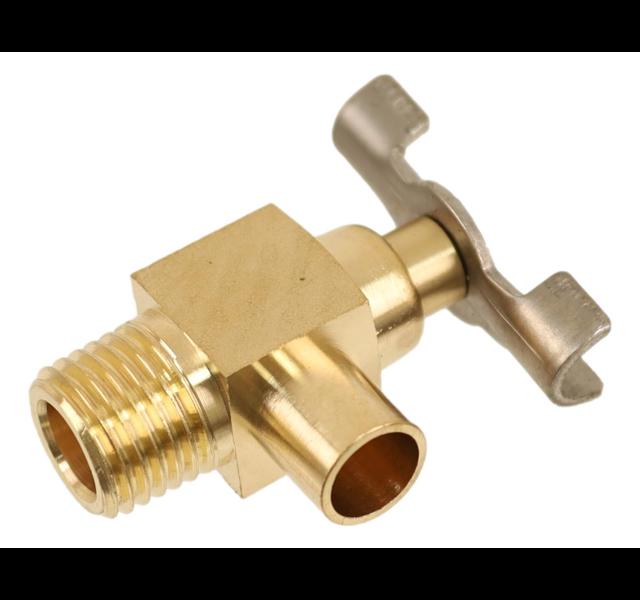 Messing aftap kraantje met haakse uitloop. 1/4" gasdraad