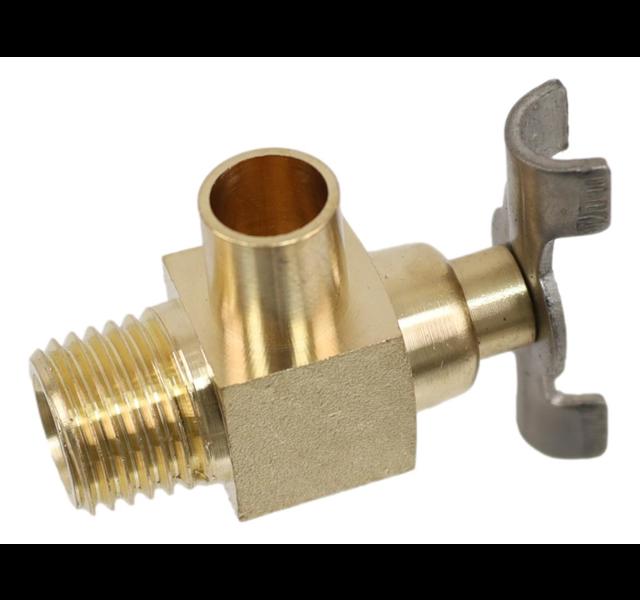 Messing aftap kraantje met haakse uitloop. 1/4" gasdraad Histoparts