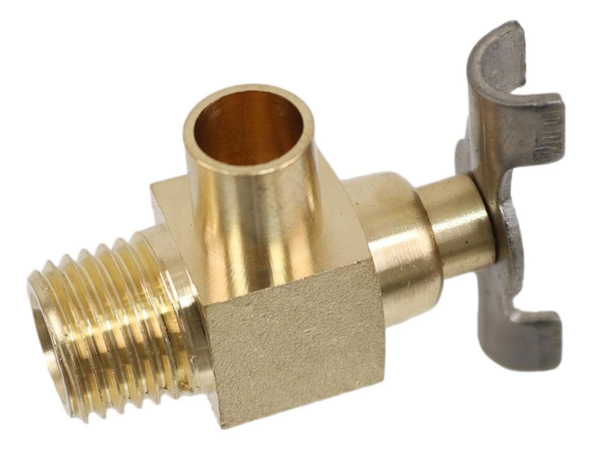 Messing aftap kraantje met haakse uitloop. 1/4" gasdraad Histoparts