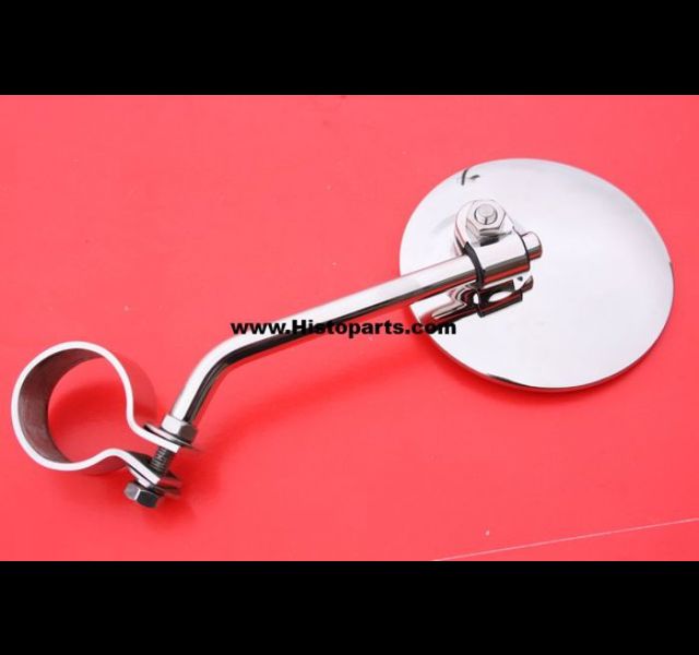 Round rear view mirror and clamp. Fits on silencer Histoparts
