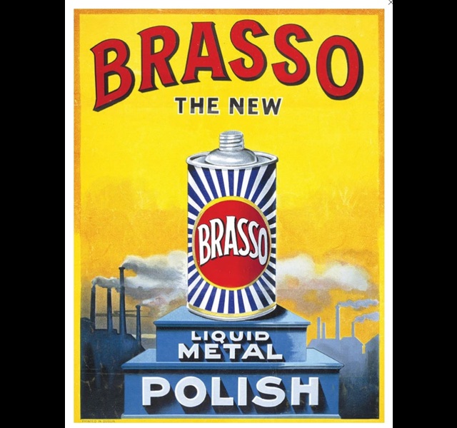 Brasso. Metalen wandbord