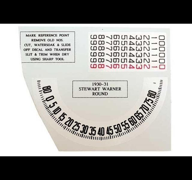 Model A Ford Speedometer Decal Set - Round Face - 7/8 - Stewart Warner