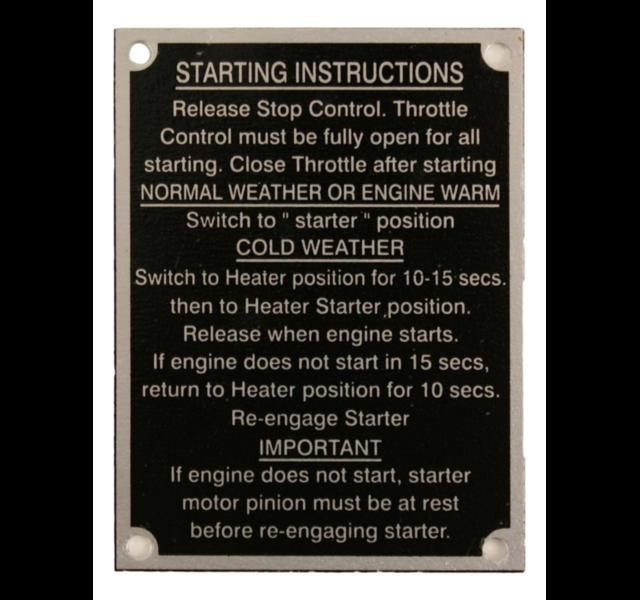 Starting Instruction Plate - MF165 (From 1965)