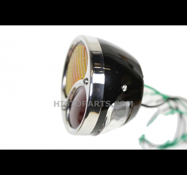 Tail Light with indicator and licence plate light.  Chrome / Black housing Histoparts