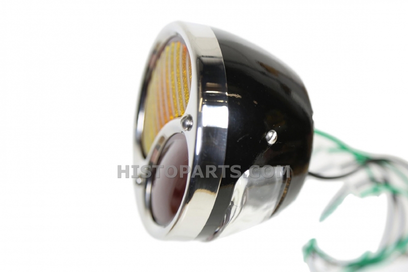 Achterlicht met knipperlicht en Kenteken verlichting.  Chroom / Zwarte behuizing Histoparts