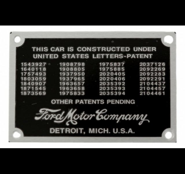 Ford Patent plaatje 1937-39 