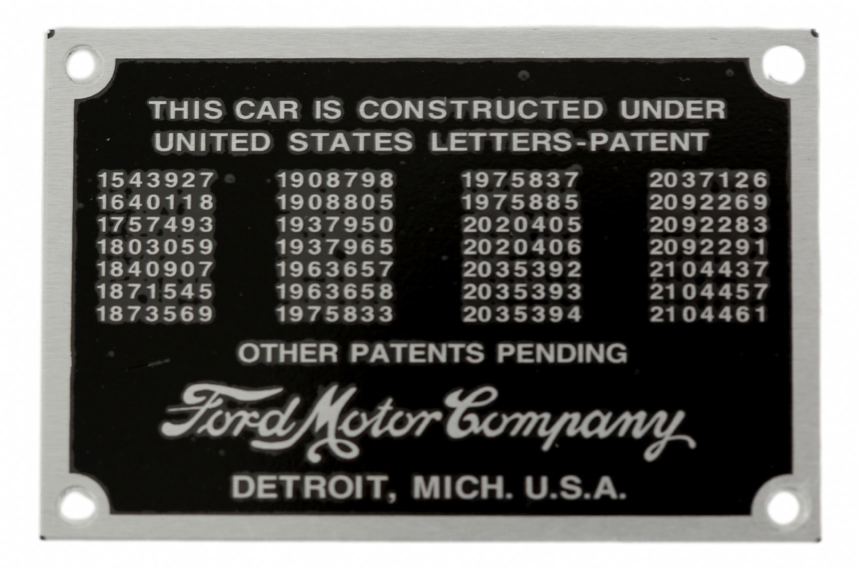Ford Patent plaatje 1937-39 