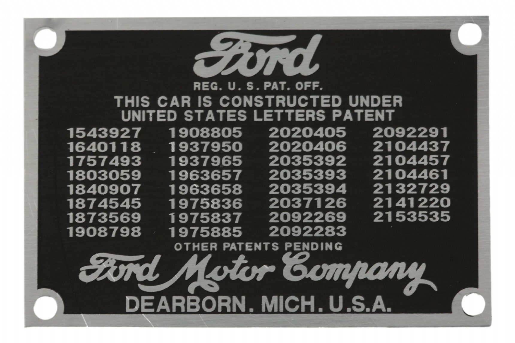 Ford patent and data plate 1940-48