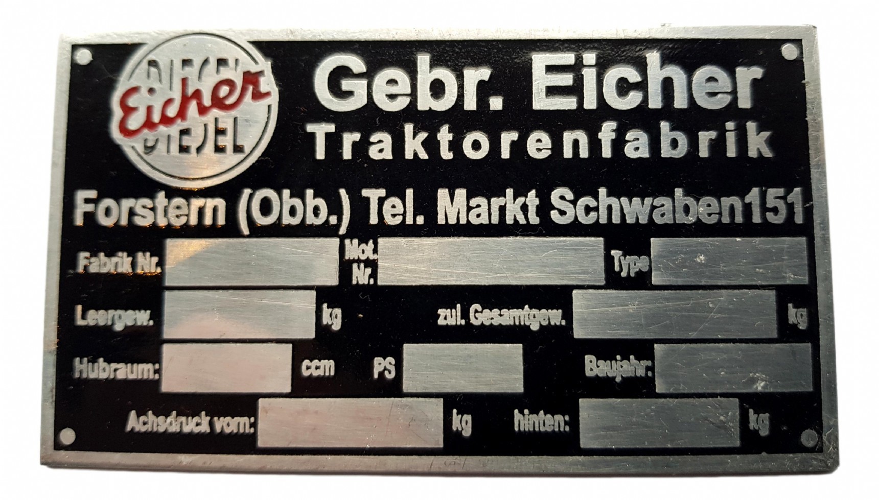 Eicher serial number plate