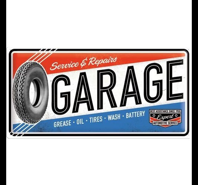 Garage, Metalen werkplaatsbord 