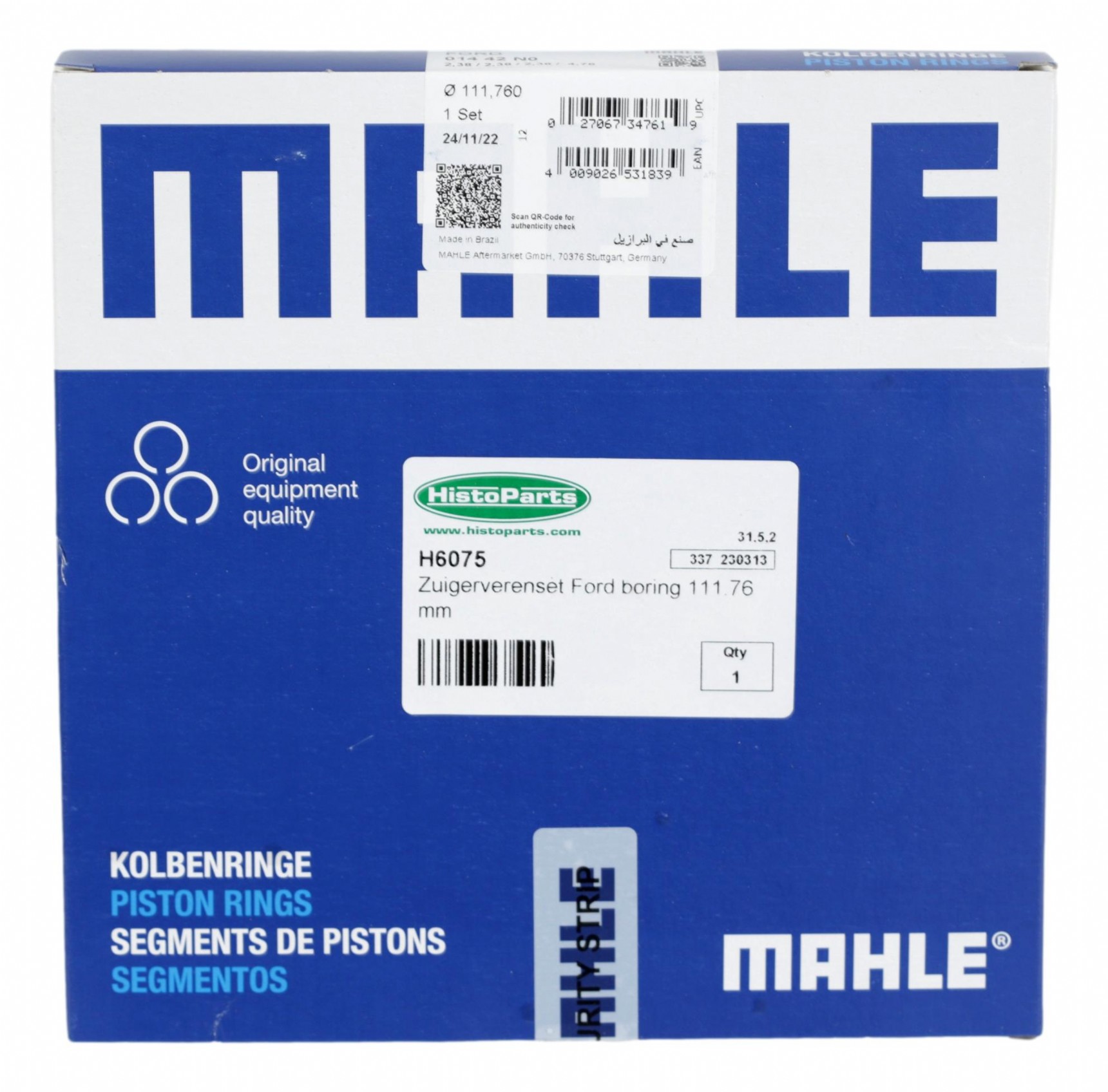 Mahle Zuigerverenset Ford boring 111.76 mm