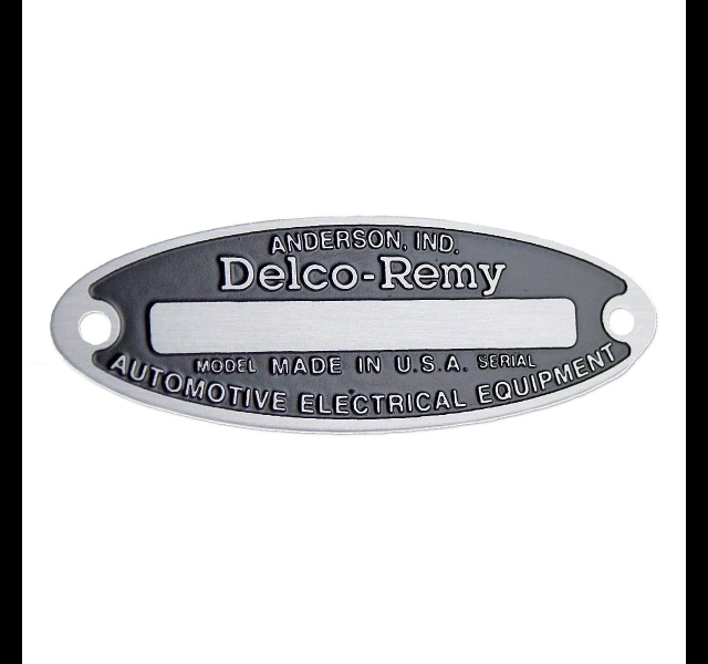 Delco Remy typeplaatje voor 6 volt dynamo of startmotor