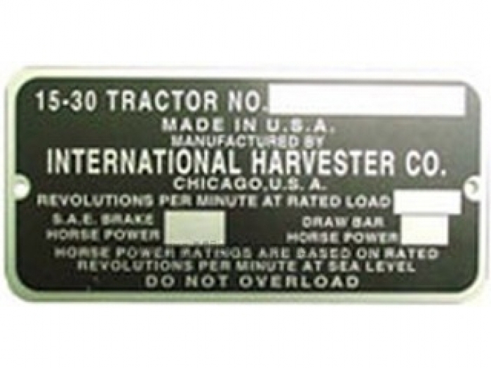 Serial number tag Deering 15-30